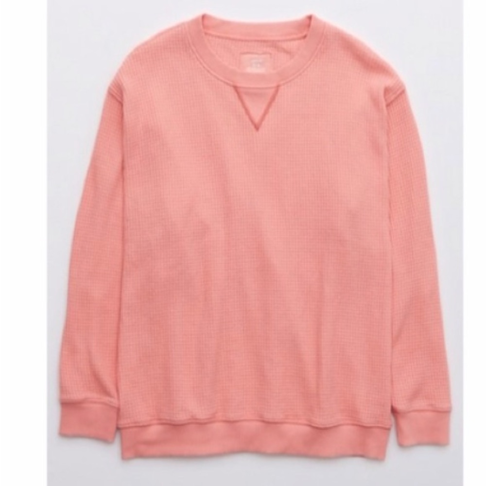 Aerie Oversized Waffle Crew Neck Sweatshirt Pink